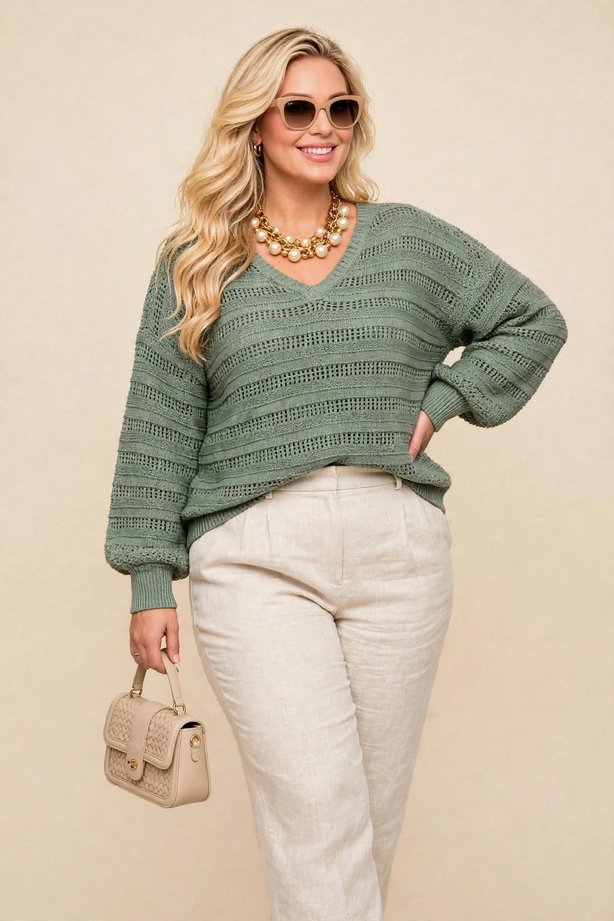 Sueter tejido verde talla L