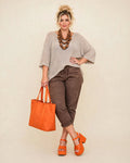 Set blusa malla beige/ pescadora elastizada camel [ talla L/XL]