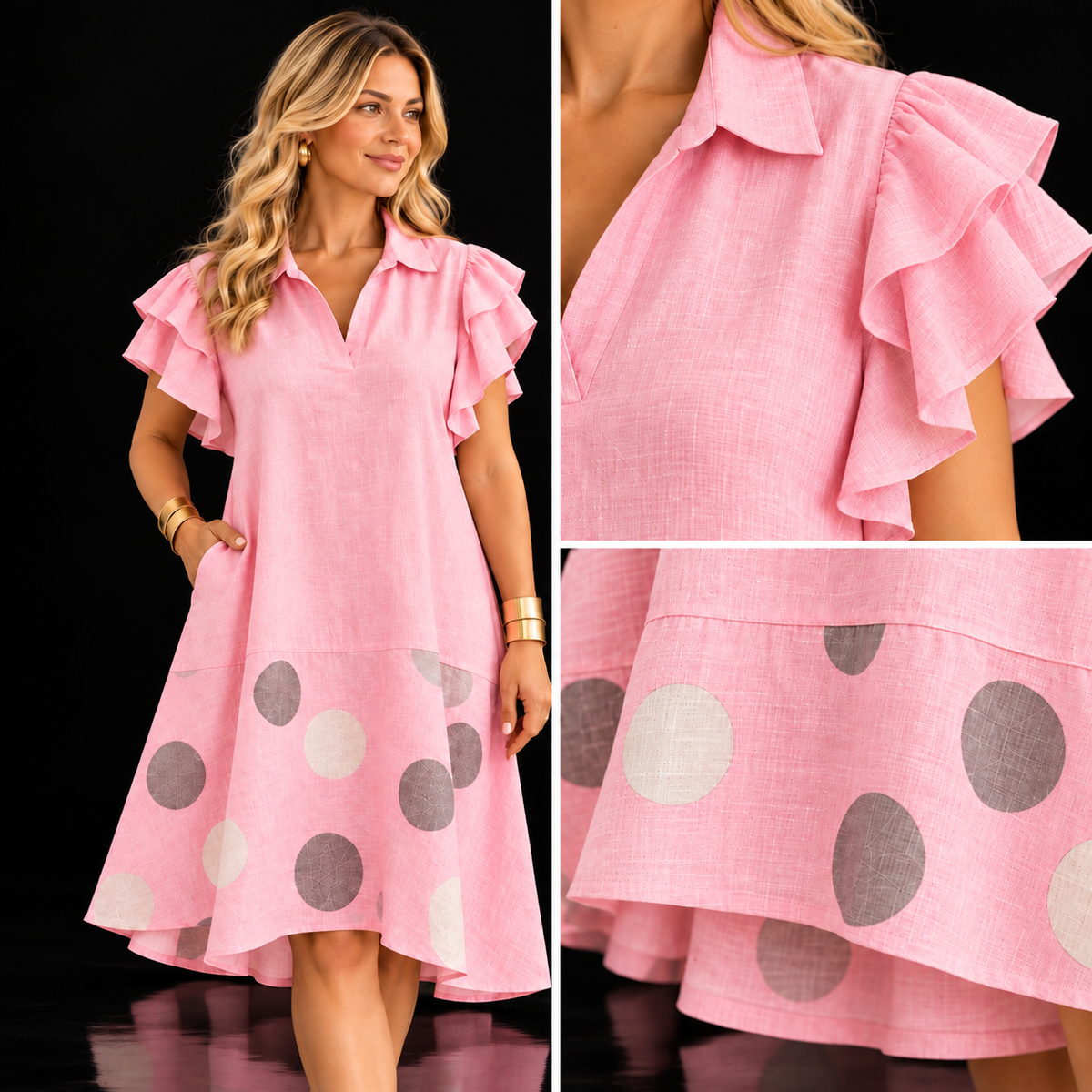 Vestido lino rosa con bolas